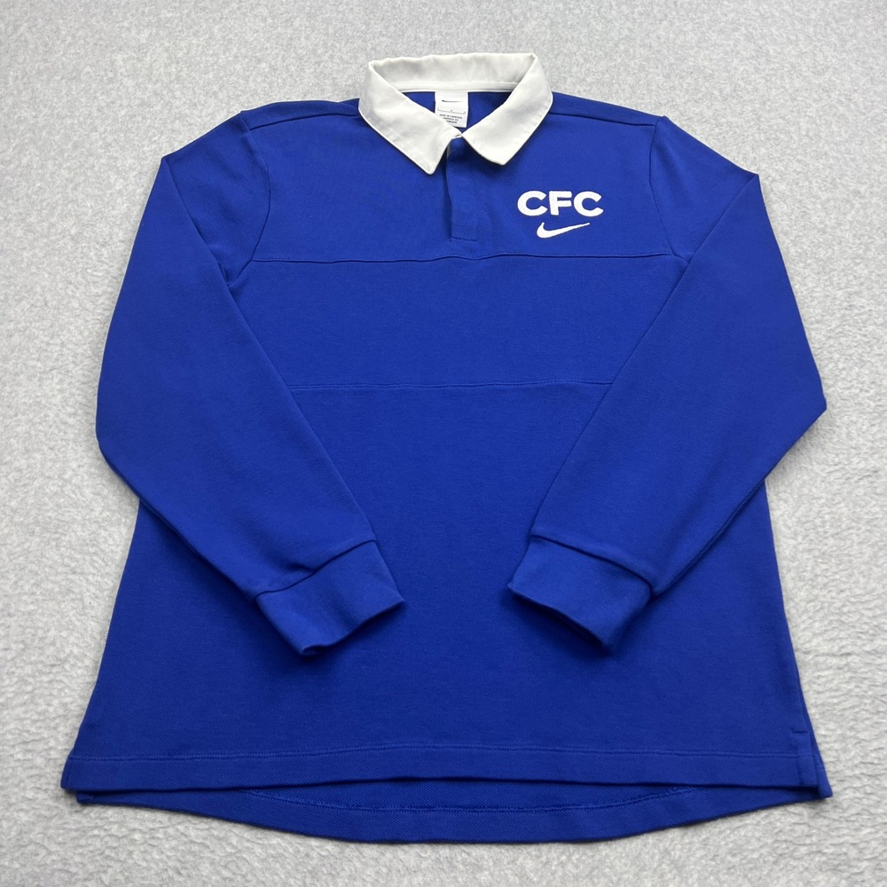 Nike Polo Men's Large Blue Chelsea FC 22/23 Long Sleeve Rugby Shirt DO2434-495